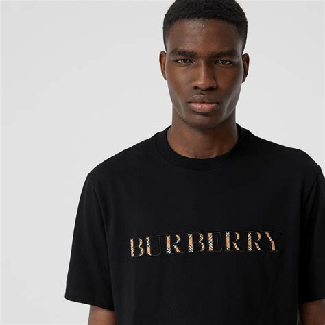 burberry embroidered check logo cotton t shirt|burberry check shirt men's.